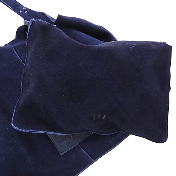 NWT Genuine Suede Haute Hippie Navy Cinched Tote & Pouch – Boho Minimalist Bag - Picture 4 of 8